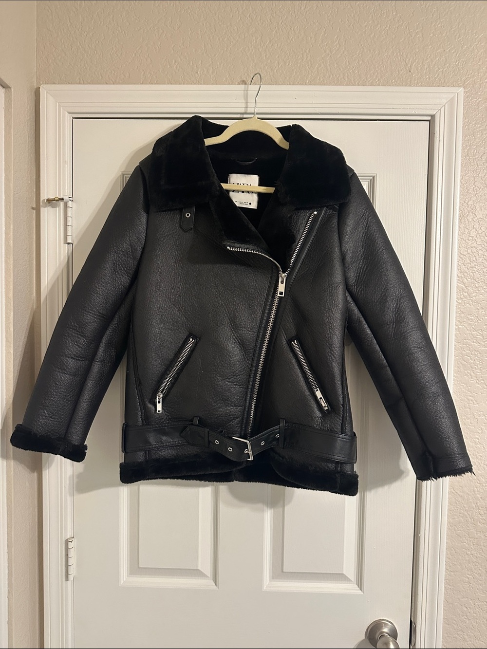 Zara Black Faux Shearling leather Jacket